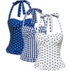 image:imageMakeMeChic Womens 3 Pack Casual Halter Tops Polka Dots Gingham Print Shirred Back Summer Tank TopsBlue
