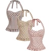 image:imageMakeMeChic Womens 3 Pack Casual Halter Tops Polka Dots Gingham Print Shirred Back Summer Tank TopsBrown and Pink