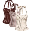 image:imageMakeMeChic Womens 3 Pack Casual Halter Tops Polka Dots Gingham Print Shirred Back Summer Tank TopsMocha Brown