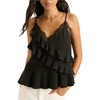image:imageMakeMeChic Womens Floral Lace Trim Crop Tank Top Spaghetti Strap Sleeveless Ruffle Y2K Cami TopsBlack