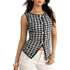 image:imageMakeMeChic Womens Houndstooth Button Down Tank Tops Sleeveless Work Vest WasitcoatBlack and White