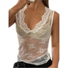 image:imageMakeMeChic Womens Lace Sheer Tank Tops Deep V Neck Sleeveless Night Out ShirtWhite