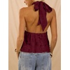 image:imageMakeMeChic Womens Backless Halter Tops Going Out Sheer Top  Tie Back Top Sheer Top Going Out Tops Halter Tops Tank Top Vacation Outfits Date Night OutfitBurgundy