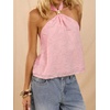 image:imageMakeMeChic Womens Backless Halter Tops Going Out Sheer Top  Tie Back Top Sheer Top Going Out Tops Halter Tops Tank Top Vacation Outfits Date Night OutfitPink