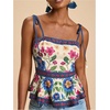 image:imageMakeMeChic Womens Boho Floral Cami Top Tie Shoulder Ruffle Smocked Vacation TopsMulticolor