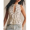 image:imageMakeMeChic Womens Cut Out Striped Tank Tops Crew Neck Zipper Sleeveless Dressy ShirtWhite and Black