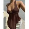image:imageMakeMeChic Womens Cute Summer Halter Tank Tops Tie Backless Metal Split Sleeveless Y2k Crop TopCoffee Brown