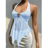 image:imageMakeMeChic Womens Cute Summer Halter Tank Tops Tie Backless Metal Split Sleeveless Y2k Crop TopLight Blue
