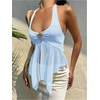 image:imageMakeMeChic Womens Cute Summer Halter Tank Tops Tie Backless Metal Split Sleeveless Y2k Crop TopLight Blue