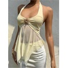 image:imageMakeMeChic Womens Cute Summer Halter Tank Tops Tie Backless Metal Split Sleeveless Y2k Crop TopYellow