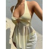 image:imageMakeMeChic Womens Cute Summer Halter Tank Tops Tie Backless Metal Split Sleeveless Y2k Crop TopYellow