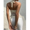 image:imageMakeMeChic Womens Cute Summer Halter Tank Tops Tie Backless Metal Split Sleeveless Y2k Crop TopYellow