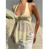 image:imageMakeMeChic Womens Cute Summer Halter Tank Tops Tie Backless Metal Split Sleeveless Y2k Crop TopYellow