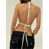 image:imageMakeMeChic Womens Draped Front Halter Crop Tops Tie Open Back Going Out TankWhite