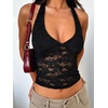 image:imageMakeMeChic Womens Lace Halter Top Backless Sexy Cut Festival Rave Going Out TopsBlack