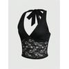 image:imageMakeMeChic Womens Lace Halter Top Backless Sexy Cut Festival Rave Going Out TopsBlack