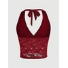 image:imageMakeMeChic Womens Lace Halter Top Backless Sexy Cut Festival Rave Going Out TopsBurgundy