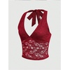 image:imageMakeMeChic Womens Lace Halter Top Backless Sexy Cut Festival Rave Going Out TopsBurgundy