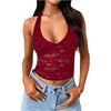image:imageMakeMeChic Womens Lace Halter Top Backless Sexy Cut Festival Rave Going Out TopsBurgundy