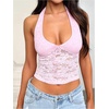 image:imageMakeMeChic Womens Lace Halter Top Backless Sexy Cut Festival Rave Going Out TopsPink