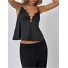 image:imageMakeMeChic Womens Lace Tank Top Black Satin Silk Elegant Coquette Dressy TopsBlack