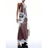 image:imageMakeMeChic Womens Lace Trim Camisole Tops Satin Halter Sleeveless Asymmetrical Going Out Tank TopsCoffee Brown