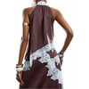 image:imageMakeMeChic Womens Lace Trim Camisole Tops Satin Halter Sleeveless Asymmetrical Going Out Tank TopsCoffee Brown