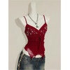 image:imageMakeMeChic Womens Mesh Sequin V Neck Camisole Lace Sparkly Fitted Y2k Party TopsBurgundy