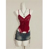 image:imageMakeMeChic Womens Mesh Sequin V Neck Camisole Lace Sparkly Fitted Y2k Party TopsBurgundy