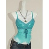 image:imageMakeMeChic Womens Mesh Sequin V Neck Camisole Lace Sparkly Fitted Y2k Party TopsGreen
