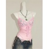 image:imageMakeMeChic Womens Mesh Sequin V Neck Camisole Lace Sparkly Fitted Y2k Party TopsPink