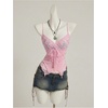 image:imageMakeMeChic Womens Mesh Sequin V Neck Camisole Lace Sparkly Fitted Y2k Party TopsPink