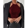 image:imageMakeMeChic Womens Sequin Halter Top Sparkly Tie Open Back Party Club Crop TopsBurgundy