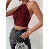 image:imageMakeMeChic Womens Sequin Halter Top Sparkly Tie Open Back Party Club Crop TopsBurgundy
