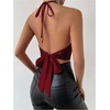 image:imageMakeMeChic Womens Sequin Halter Top Sparkly Tie Open Back Party Club Crop TopsBurgundy