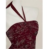 image:imageMakeMeChic Womens Sequin Sparkly Halter Tops Tie Back Sleeveless Summer Y2k Party TopsBurgundy