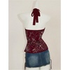 image:imageMakeMeChic Womens Sequin Sparkly Halter Tops Tie Back Sleeveless Summer Y2k Party TopsBurgundy