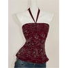 image:imageMakeMeChic Womens Sequin Sparkly Halter Tops Tie Back Sleeveless Summer Y2k Party TopsBurgundy