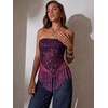 image:imageMakeMeChic Womens Sequin Tube Top Fringe Y2K Tassel Mesh Sheer Rave Sparkly Party Tops Concert OutfitsPurple