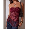 image:imageMakeMeChic Womens Sequin Tube Top Fringe Y2K Tassel Mesh Sheer Rave Sparkly Party Tops Concert OutfitsRed