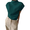 image:imageMakeMeChic Womens Turtleneck Sweater Vest Mock Neck Cap Sleeve Summer Knit Tops Pullover SweatersGreen