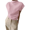 image:imageMakeMeChic Womens Turtleneck Sweater Vest Mock Neck Cap Sleeve Summer Knit Tops Pullover SweatersPink