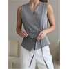 image:imageMakeMeChic Womens Wrap Blouse Vest Sleeveless Blazer  Tie SideV NeckBeltedElegant Office ShirtBusiness Casual TopGrey
