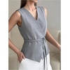 image:imageMakeMeChic Womens Wrap Blouse Vest Sleeveless Blazer  Tie SideV NeckBeltedElegant Office ShirtBusiness Casual TopGrey