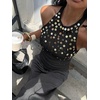 image:imageMakeMeChic Womens Y2K Sequin Halter Tank Top Going Out Sparkly Knit Cami Shirts Summer Sexy Sleeveless TopsDark Black