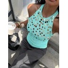 image:imageMakeMeChic Womens Y2K Sequin Halter Tank Top Going Out Sparkly Knit Cami Shirts Summer Sexy Sleeveless TopsMint Blue