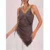image:imageMakeMeChic Womens Y2K Summer Satin Floral Lace Cami Top Spaghetti Strap Sleeveless Tank TopsMocha Brown