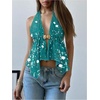 image:imageMakeMeChic Womens Y2k Sequin Halter Top Sparkly Open Back Peplum Party Concert Crop TopsGreen