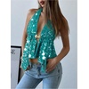 image:imageMakeMeChic Womens Y2k Sequin Halter Top Sparkly Open Back Peplum Party Concert Crop TopsGreen