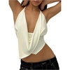 image:imageMakeMeChic Womens Draped Front Halter Crop Tops Tie Open Back Going Out TankWhite